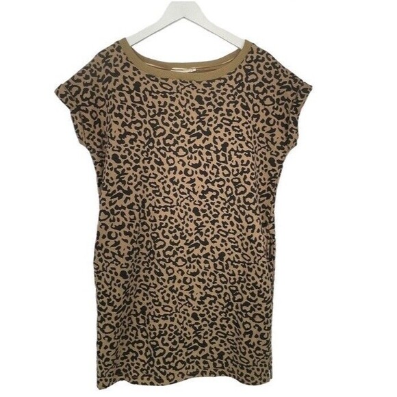 Ellison Leopard Sweatshirt Mini Dress Tunic Pockets Casual Athleisure Comfy Med - Picture 2 of 12